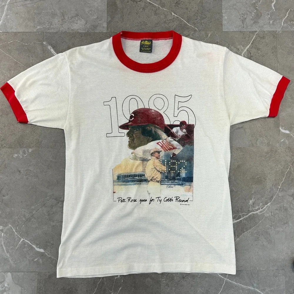 80s Vintage Pete Rose Graphic Ringer Tee Mens Medium Philadelphia Phillies Shirt